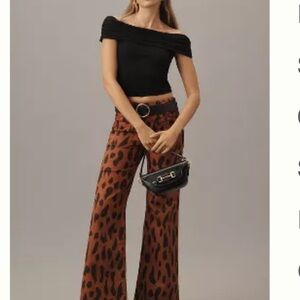 Chic Animal Print Flared Trousers
